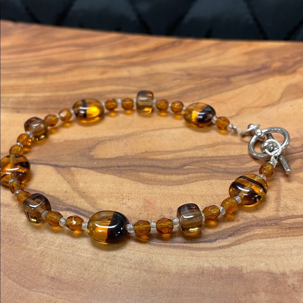 Amber Colored Beaded Toggle Closure Bracelet